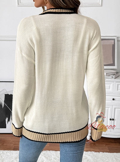 Casual Loose V-neck Contrast Sweater