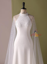 White Halter Bead Prom Dress