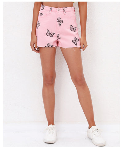 Loose High Waist Butterfly Shorts Jeans