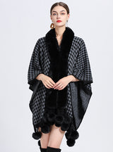 Houndstooth Jacquard Shawl Cloak Cover