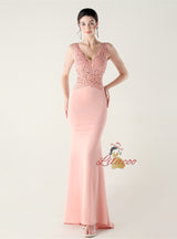 Mermaid V-neck Appliques Beading Prom Dress