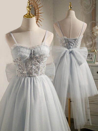 Gray Tulle Straps Sequins Beading Homecoming Dress