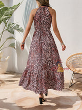 Elegant Sleeveless Butterfly Leopard Print Dress
