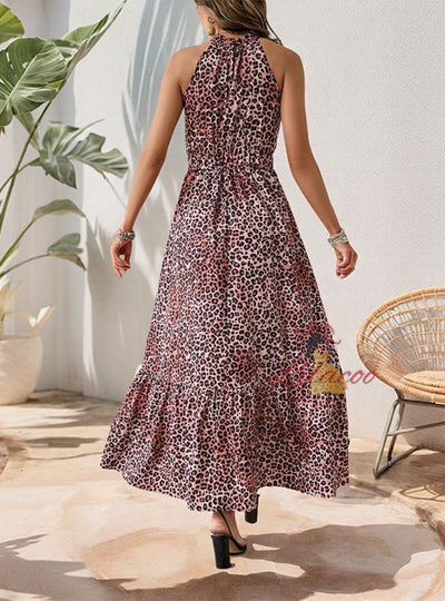Elegant Sleeveless Butterfly Leopard Print Dress
