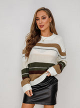 Spliced Round Neck Loose Long-sleeved Sweater