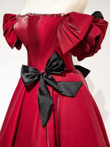 Burgundy Beading Bow Prom Dress
