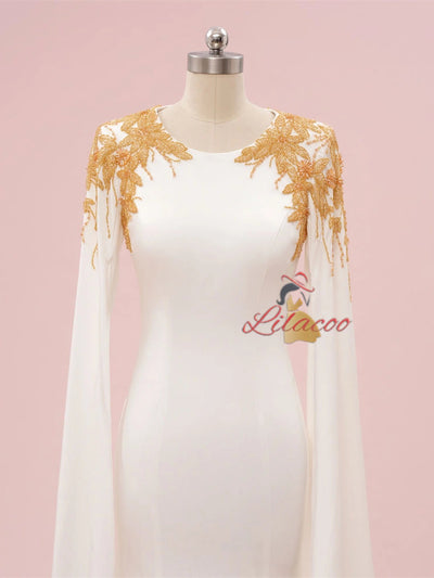 Sexy White Mermaid Scoop Beading Prom Dress