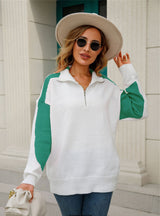 Pullover Zipper Loose Lapel Pullover Sweater