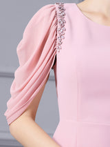 Pink Short Sleeve Beading Mother Of The Bride Dress