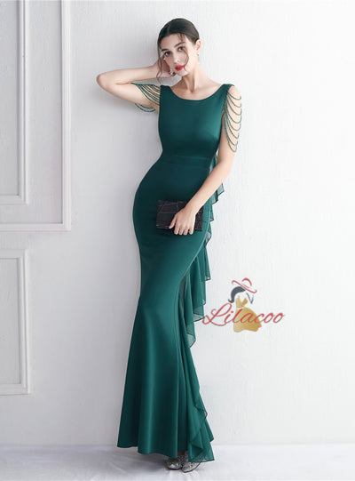 Mermaid Backless Beading Prom Dress