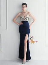 Mermaid Velvet Spaghetti Straps Sequins Beading Prom Dress