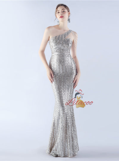 One Shoulder Mermaid Sequins Prom Dress