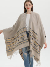 Knitted Split Shawl Bohemian Fringed Cloak