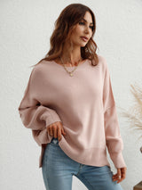 Round Neck Knitted Loose Split Pullover Sweater