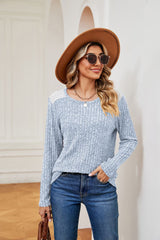 Pit Stripe Contrast Splicing Long Sleeve Round Neck T-shirt