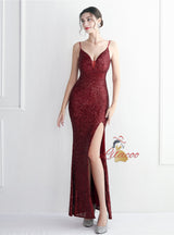 Straps Sequins Split Prom Dress