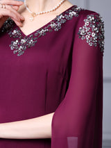 Dark Purple V-neck Mother Of The Bride Dress