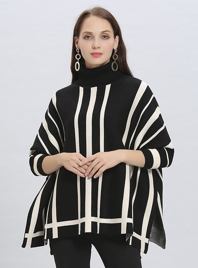 Striped Sweater Bat Sleeve Cloak