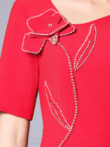 Fuchsia Short Sleeve Beading Mother Of The Bride Dress