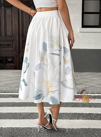 Casual Button Floral Print Skirt