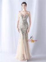 Sequins Tulle Straps Beading Prom Dress