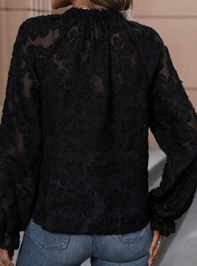 Lace Stitching Long Sleeve V-neck Shirt
