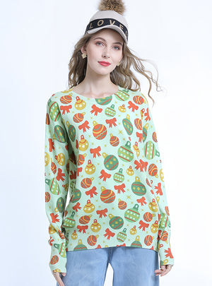 Christmas Round Neck Pullover Printed Sweater