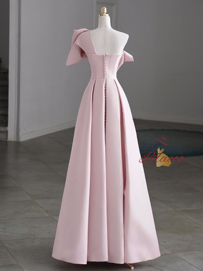 Burgundy Satin One Shoulder Bow Prom Dress