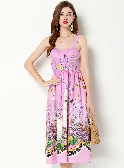 Printed Sleeveless Violet Dress