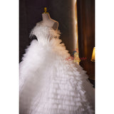 White Tulle Tiers Strapless Wedding Dress