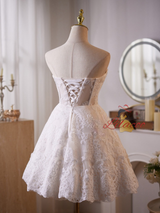 White Lace Strapless Homecoming Dress