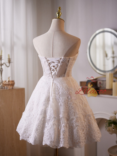 White Lace Strapless Homecoming Dress