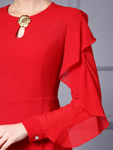 Red Long Sleeve Scoop Neck Mother Of The Bride Dress