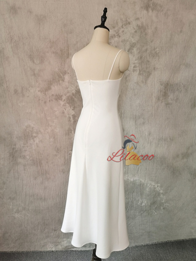 Simple White Spaghetti Straps Wedding Dress