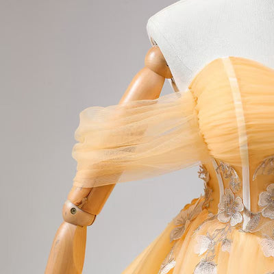 Orange Yellow Tulle Appliques Prom Dress
