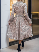Pleats Long-sleeved Leopard Print Dress