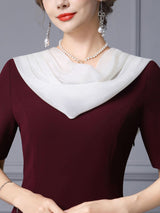 Burgundy Short Sleeve Pleats Mother Of The Bride Dress