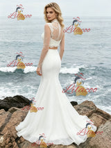 White Mermaid Two Piece Long Sleeve Wedding Dress