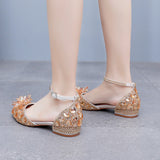 Flat-heeled Pointed Crystal Buckle Bridal Shoes