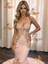 Pink Mermaid Sequins Prom Dress
