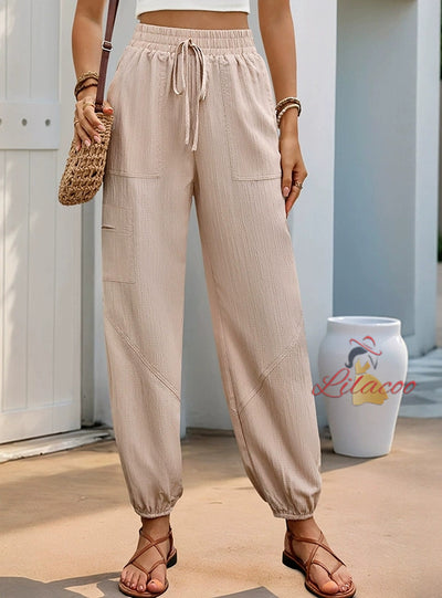 High Waist Pocket Elastic Pant