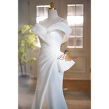 White Mermaid Off the Shoulder Pleats Wedding Dress