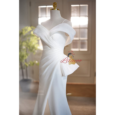 White Mermaid Off the Shoulder Pleats Wedding Dress
