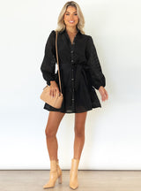 Leisure Lantern Sleeve Plaid See-through Dress