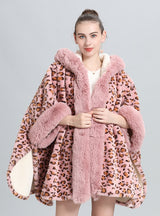 Knitted Shawl Thick Fur Collar Cloak