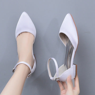 Flat-heeled Pointed Low-heeled Satin Bridal Shoes