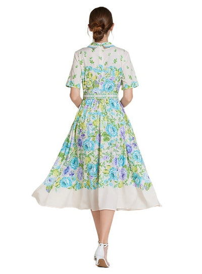 Retro Printed Slim Big Swing Dress