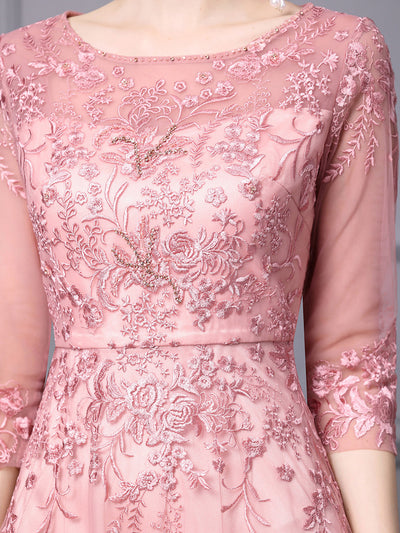 Pink Tulle Lace Beading Mother Of The Bride Dress