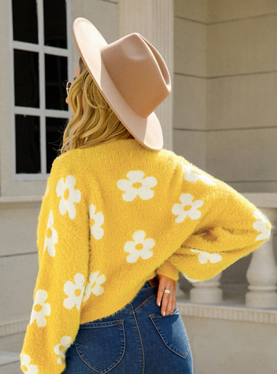 Knitted Flower Cardigan Sweater Coat