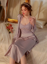 Solid Color Satin Lace Dress Pajamas